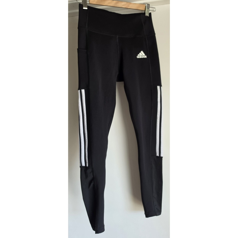 Adidas Women Leggings Size S Black White Striped Athleisure Activewear Pants